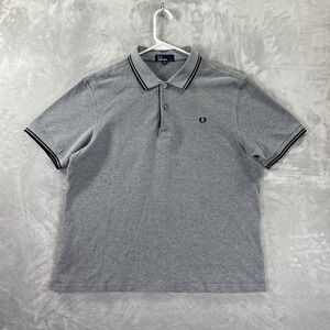 Fred Perry Shirt men's XL Polo Short Sleeve Gray 100% Cotton Casual Preppy